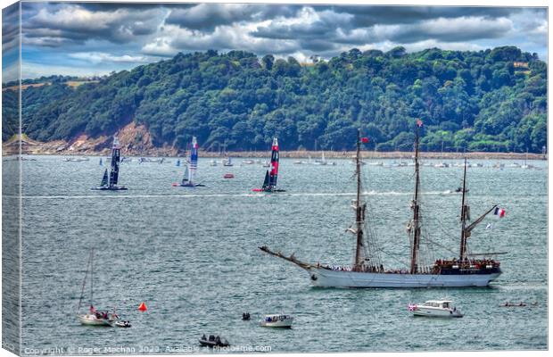 Sailing Rivalries in Plymouth Sound Canvas Print by Roger Mechan