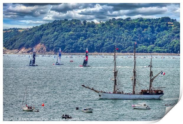 Sailing Rivalries in Plymouth Sound Print by Roger Mechan