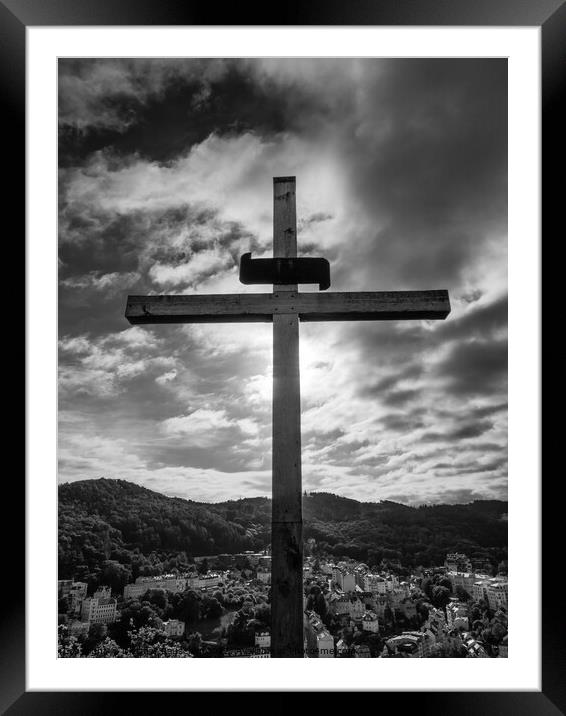 Cross on Peter's Height Lookout in Karlovy Vary Framed Mounted Print by Dietmar Rauscher