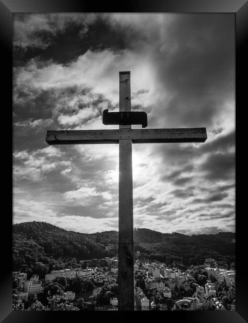 Cross on Peter's Height Lookout in Karlovy Vary Framed Print by Dietmar Rauscher