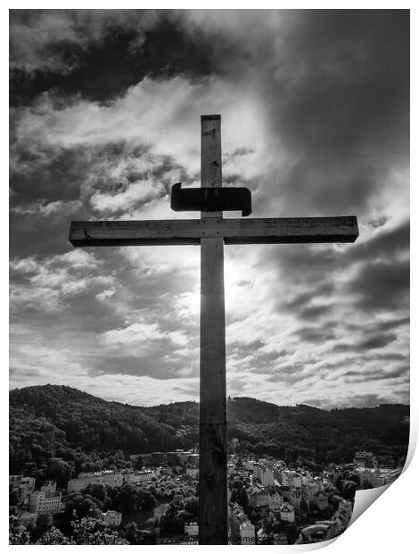 Cross on Peter's Height Lookout in Karlovy Vary Print by Dietmar Rauscher