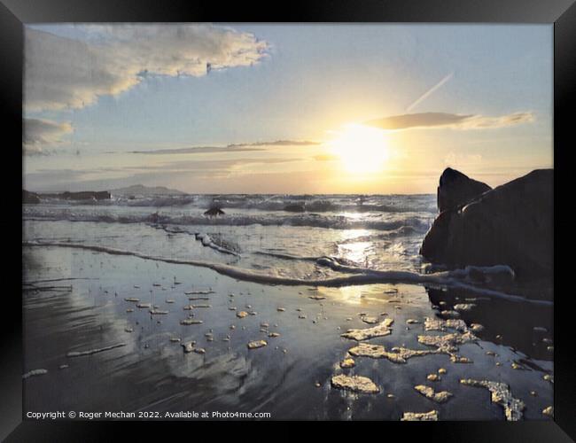 Serene Sunset Waves Framed Print by Roger Mechan