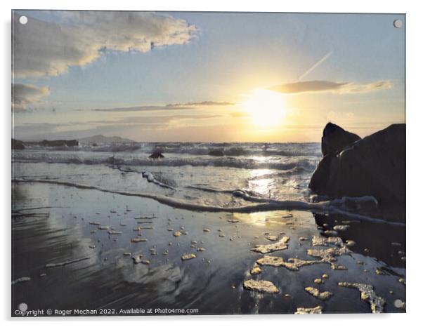 Serene Sunset Waves Acrylic by Roger Mechan