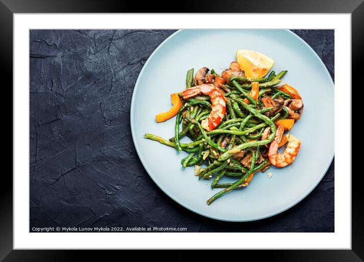 Green shrimp salad. Framed Mounted Print by Mykola Lunov Mykola