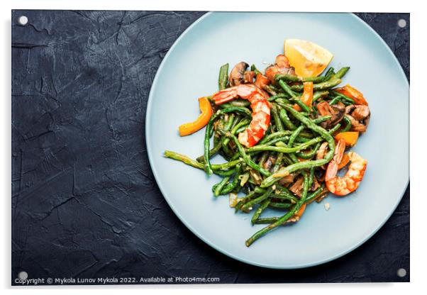 Green shrimp salad. Acrylic by Mykola Lunov Mykola