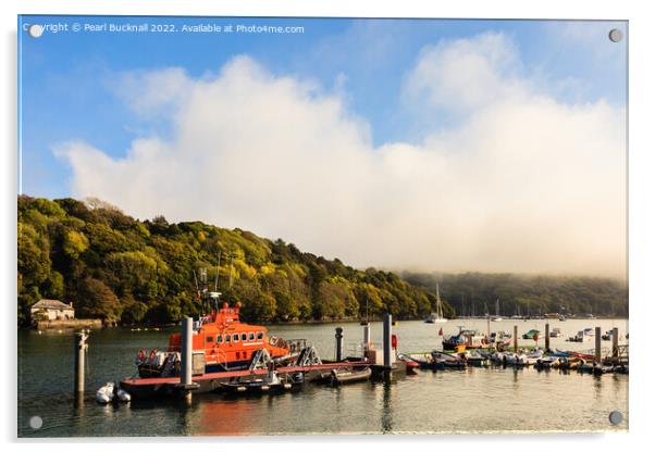 Fowey River Lifeboat Cornwall Acrylic by Pearl Bucknall