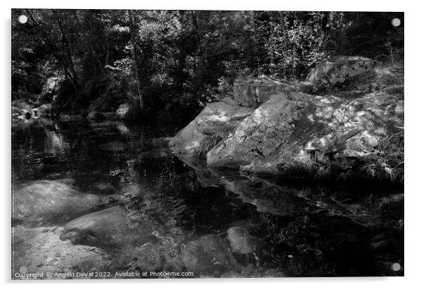Rocks and peaceful river in Carvalhais with monochrome Acrylic by Angelo DeVal