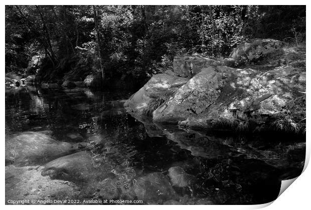 Rocks and peaceful river in Carvalhais with monochrome Print by Angelo DeVal