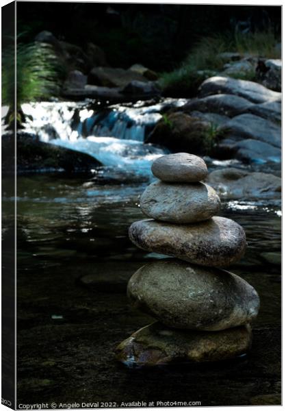 Zen rocks in Gralheira river and water flow Canvas Print by Angelo DeVal