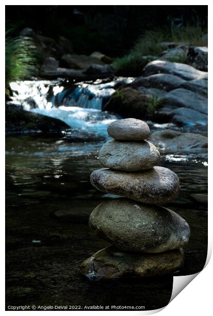 Zen rocks in Gralheira river and water flow Print by Angelo DeVal
