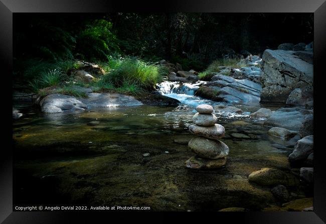 Zen rocks in Gralheira river Framed Print by Angelo DeVal