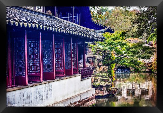 Garden Humble Administrator Chinese House Reflection Suzhou China Framed Print by William Perry