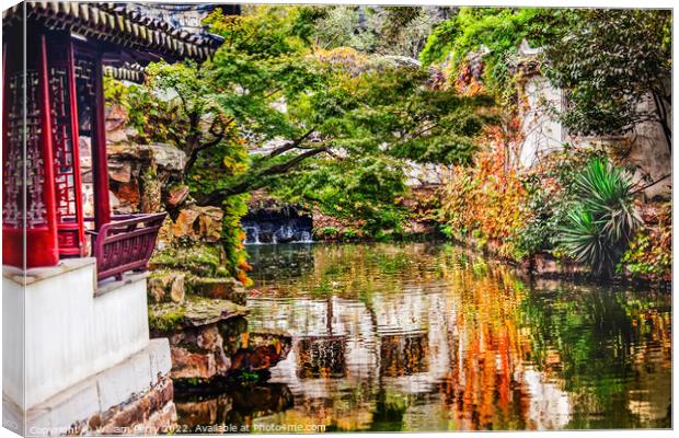 Garden Humble Administrator Ancient Red Houses Suzhou China Canvas Print by William Perry