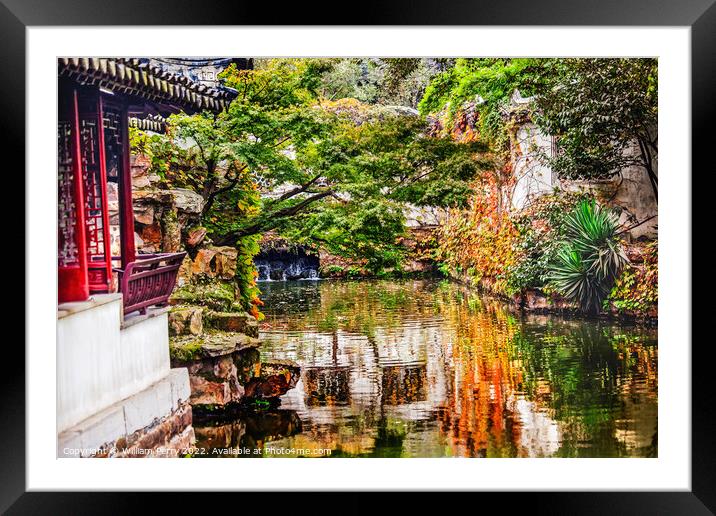Garden Humble Administrator Ancient Red Houses Suzhou China Framed Mounted Print by William Perry