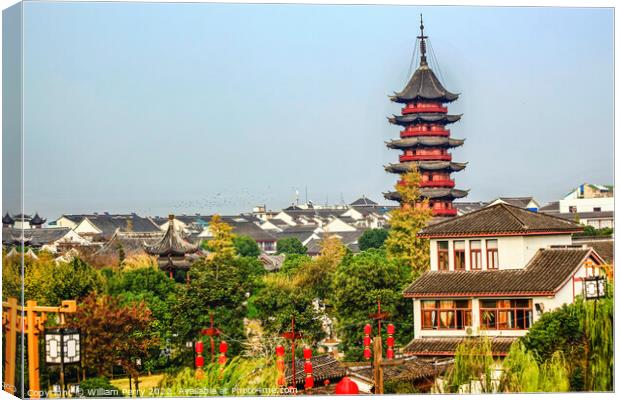 Ancient Chinese Ruigang Pagoda Rooftops Suzhou China Canvas Print by William Perry