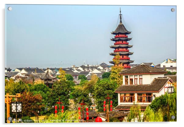 Ancient Chinese Ruigang Pagoda Rooftops Suzhou China Acrylic by William Perry