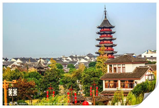 Ancient Chinese Ruigang Pagoda Rooftops Suzhou China Print by William Perry