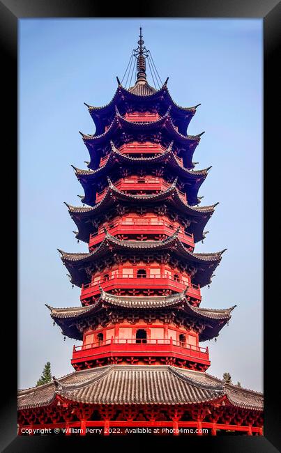 Ancient Chinese Ruigang Pagoda Suzhou Jiangsu China Framed Print by William Perry