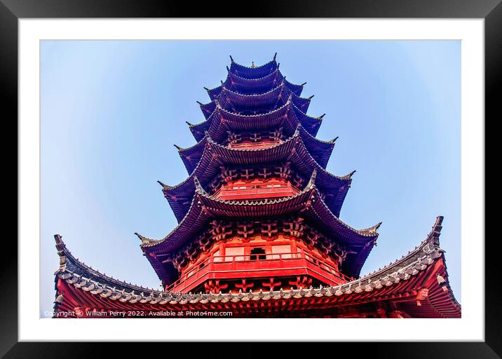 Ancient Chinese Ruigang Pagoda Suzhou Jiangsu China Framed Mounted Print by William Perry