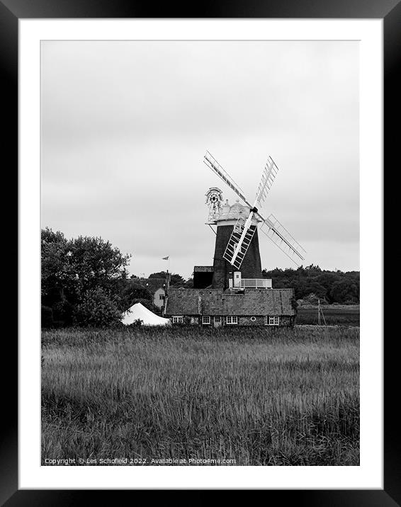 Norfolk windmill  Framed Mounted Print by Les Schofield