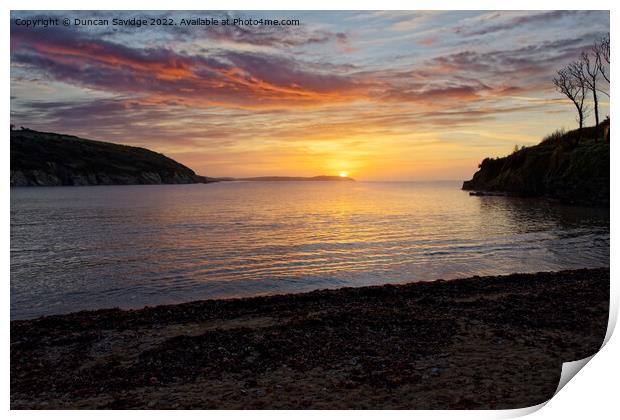 A sunrise from Maenporth beach Print by Duncan Savidge