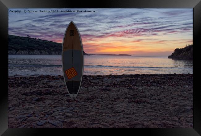 Maenporth beach paddleboard sunrise  Framed Print by Duncan Savidge