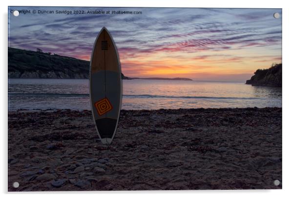 Maenporth beach paddleboard sunrise  Acrylic by Duncan Savidge