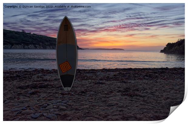 Maenporth beach paddleboard sunrise  Print by Duncan Savidge