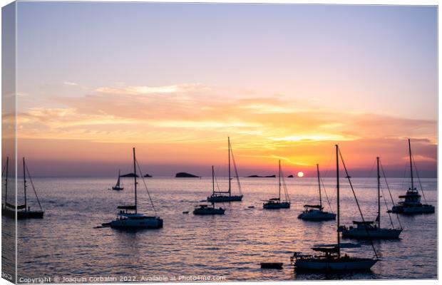Several yachts and boats anchored near the coast relax watching  Canvas Print by Joaquin Corbalan