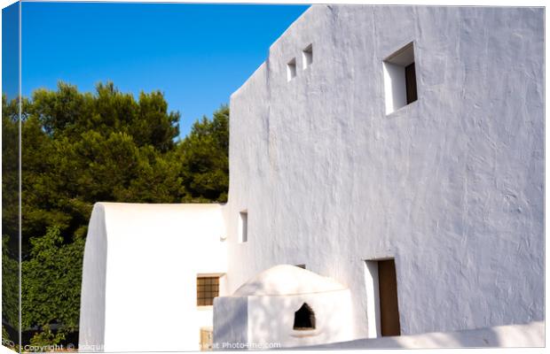 Traditional Ibizan houses, with whitewashed walls to combat the  Canvas Print by Joaquin Corbalan