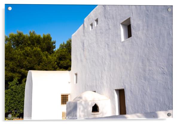 Traditional Ibizan houses, with whitewashed walls to combat the  Acrylic by Joaquin Corbalan