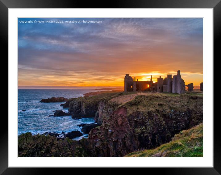 Sunset at Slains Castle, Cruden Bay, Aberdeenshire Framed Mounted Print by Navin Mistry