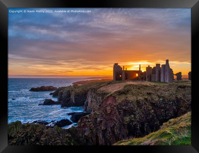 Sunset at Slains Castle, Cruden Bay, Aberdeenshire Framed Print by Navin Mistry