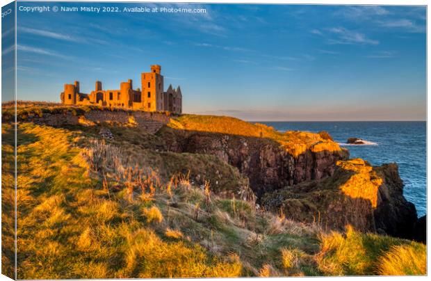 Slains Castle in the evening light Canvas Print by Navin Mistry