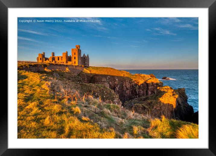 Slains Castle in the evening light Framed Mounted Print by Navin Mistry