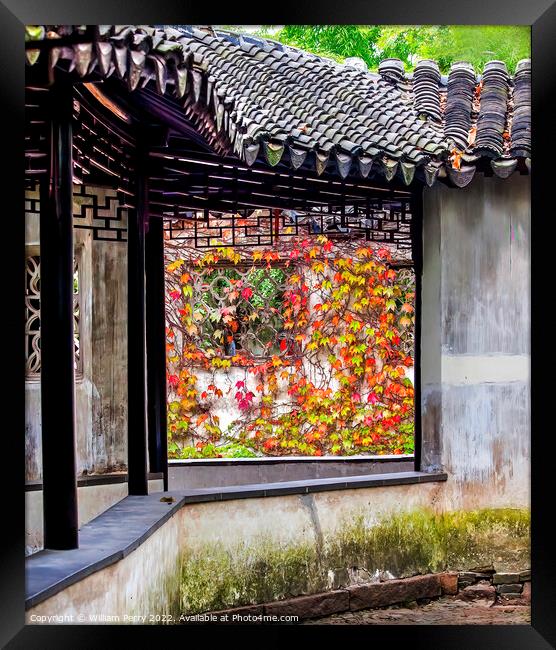 Corridor Window Fall Garden Humble Administrator Suzhou China Framed Print by William Perry