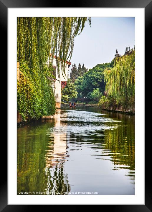 Boat Canal Ancient Chinese Houses Reflection Suzhou China Framed Mounted Print by William Perry