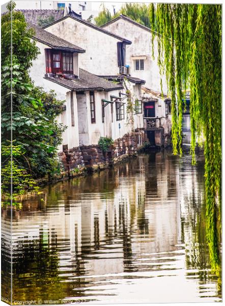 Ancient Chinese Houses Reflection Canal Suzhou China Canvas Print by William Perry