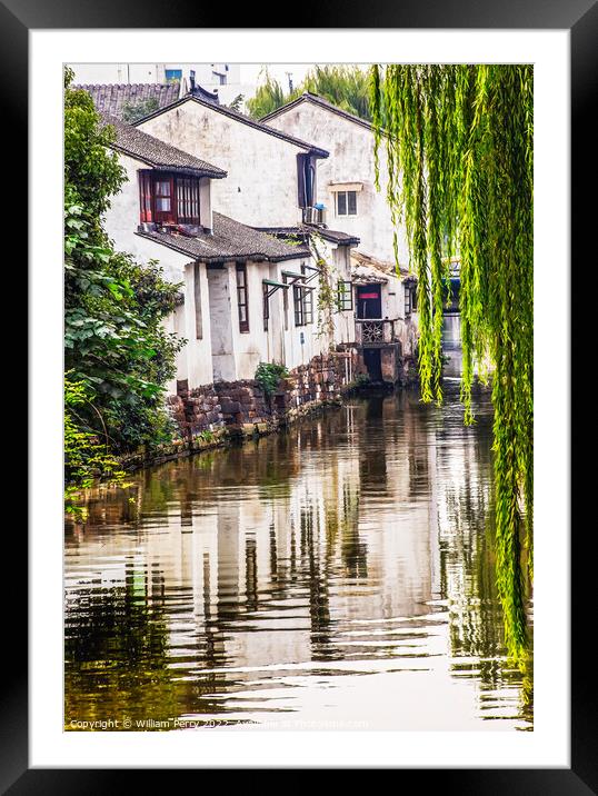 Ancient Chinese Houses Reflection Canal Suzhou China Framed Mounted Print by William Perry