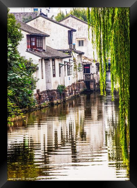 Ancient Chinese Houses Reflection Canal Suzhou China Framed Print by William Perry