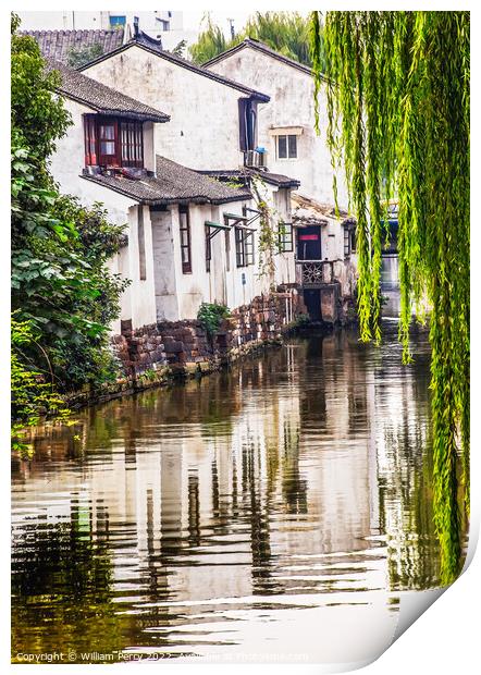 Ancient Chinese Houses Reflection Canal Suzhou China Print by William Perry