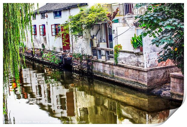 Ancient Chinese Houses Water Reflection Canals Suzhou China Print by William Perry