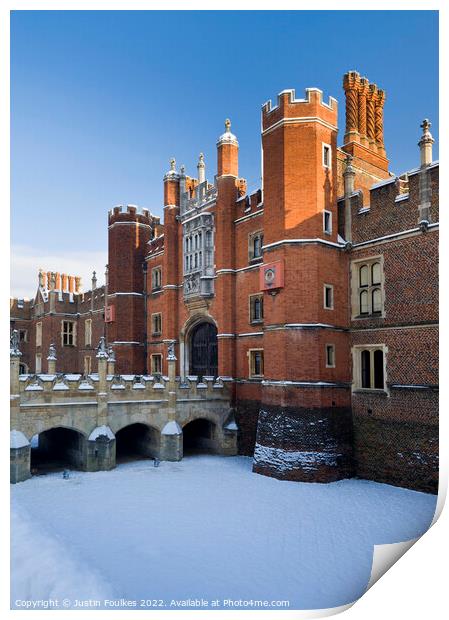 Hampton Court Palace in the snow Print by Justin Foulkes