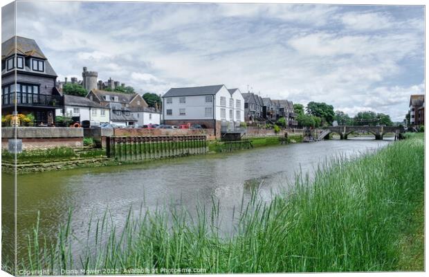 Alongside the river Arun at Arundel,West Sussex. Canvas Print by Diana Mower