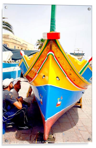 Traditional Maltese fishing boat. (portrait) Acrylic by john hill