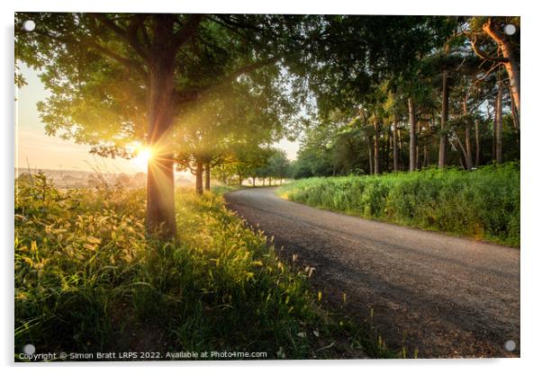 Dawn sunrise along a Norfolk rural road with trees Acrylic by Simon Bratt LRPS