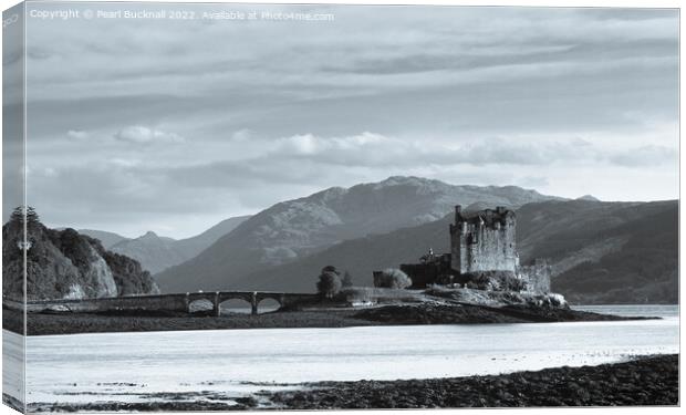 Eilean Donan Castle Scotland Black and White Canvas Print by Pearl Bucknall