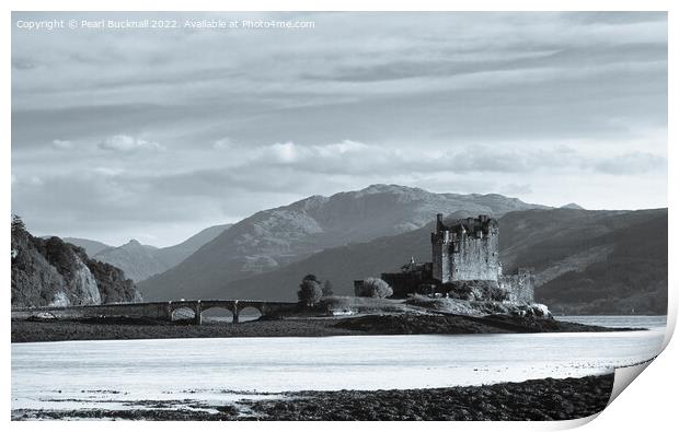 Eilean Donan Castle Scotland Black and White Print by Pearl Bucknall