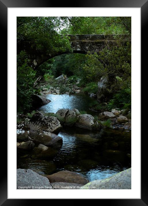 Ancient bridge in Carvalhais Framed Mounted Print by Angelo DeVal