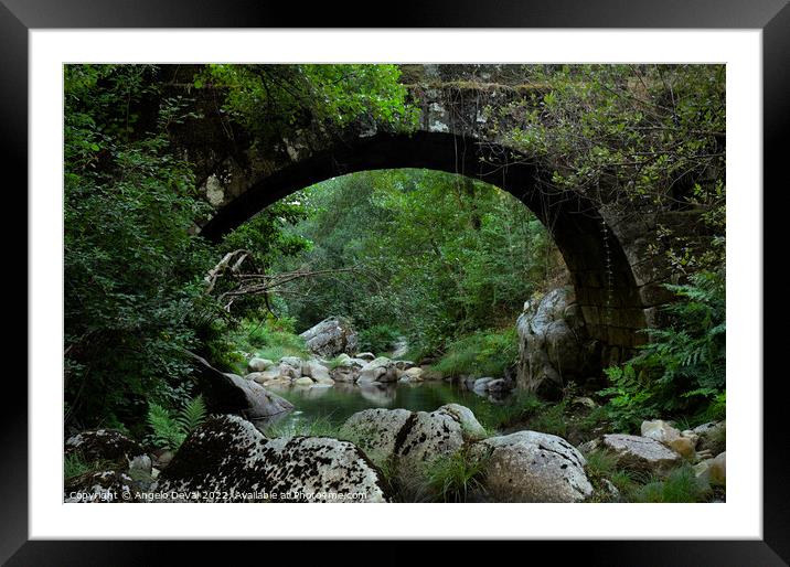 Antique stone bridge in Carvalhais Framed Mounted Print by Angelo DeVal